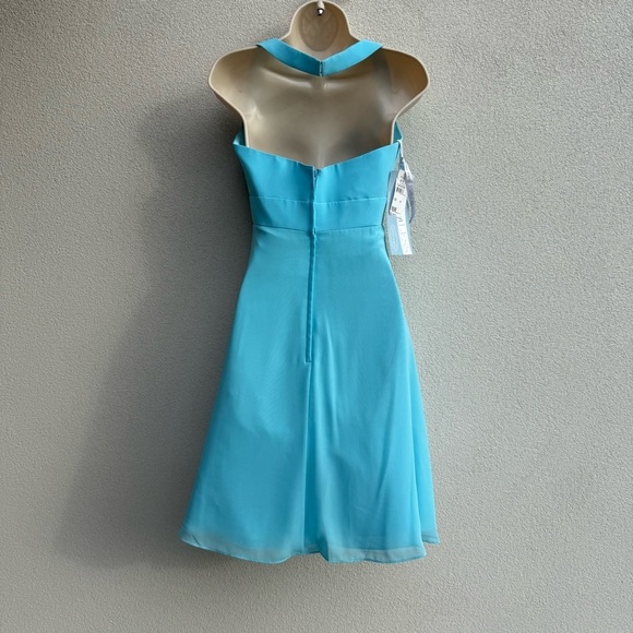 Alfred Angelo Halter Chiffon Mini Dress Blue Box Draped Prom Bridesmaid size 4 - Picture 4 of 7